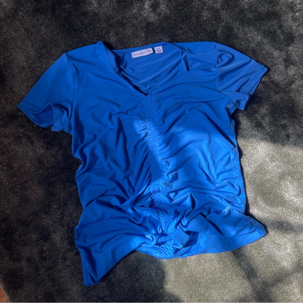 Susan Graver blue stretch and scrunch y2k top